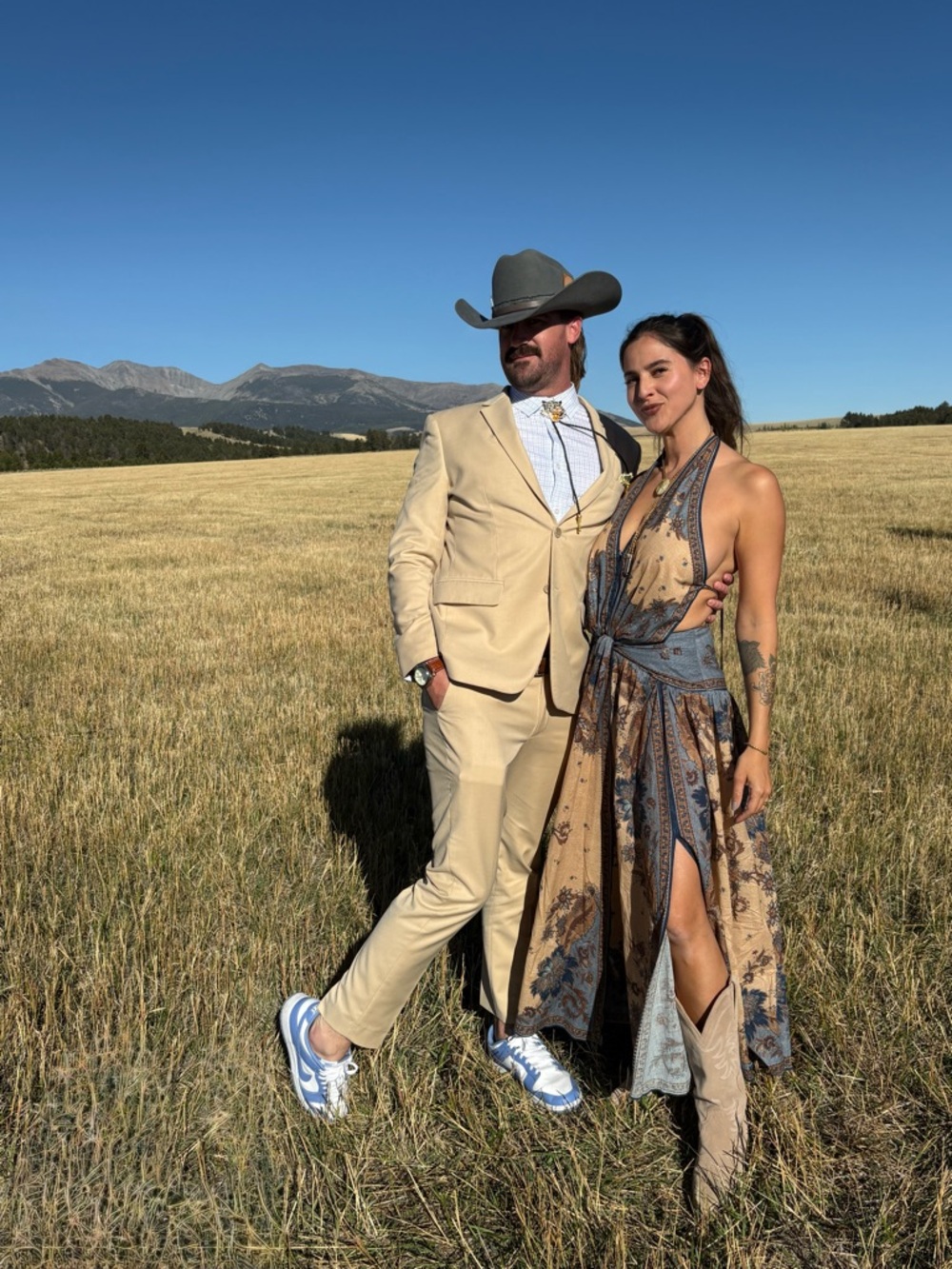 Zimmermann Tan and Blue Paisley Halter Maxi Dress